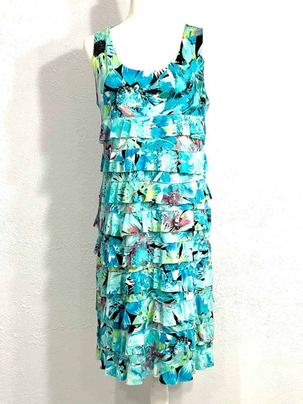 RUFFLES! Sleeveless Knit Sundress, Aqua/Green, by Creation, Size M